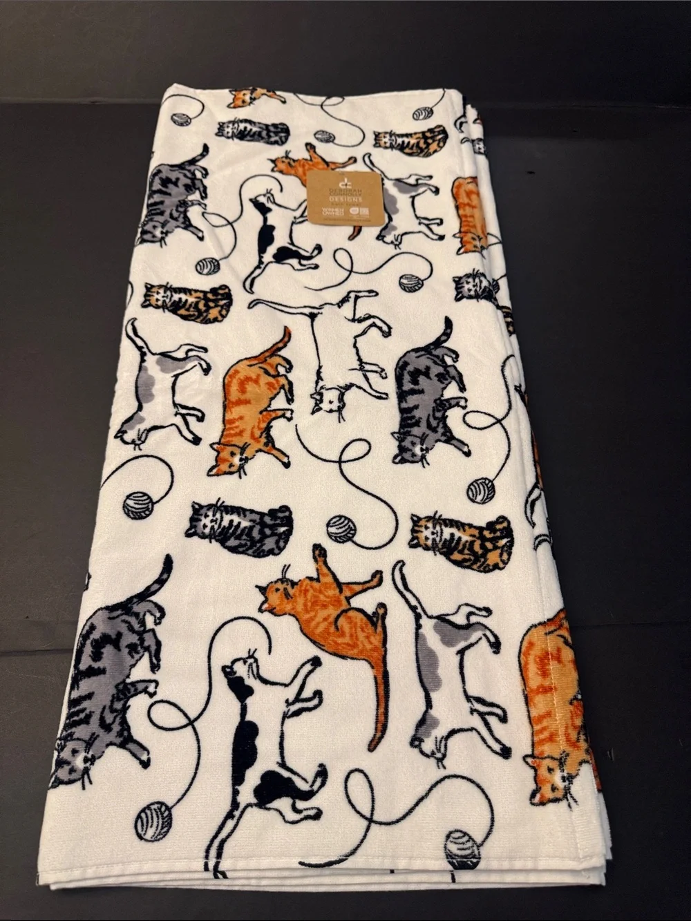 10pc DEBORAH CONNOLLY Cat Print Bath Towel Set - White/Black